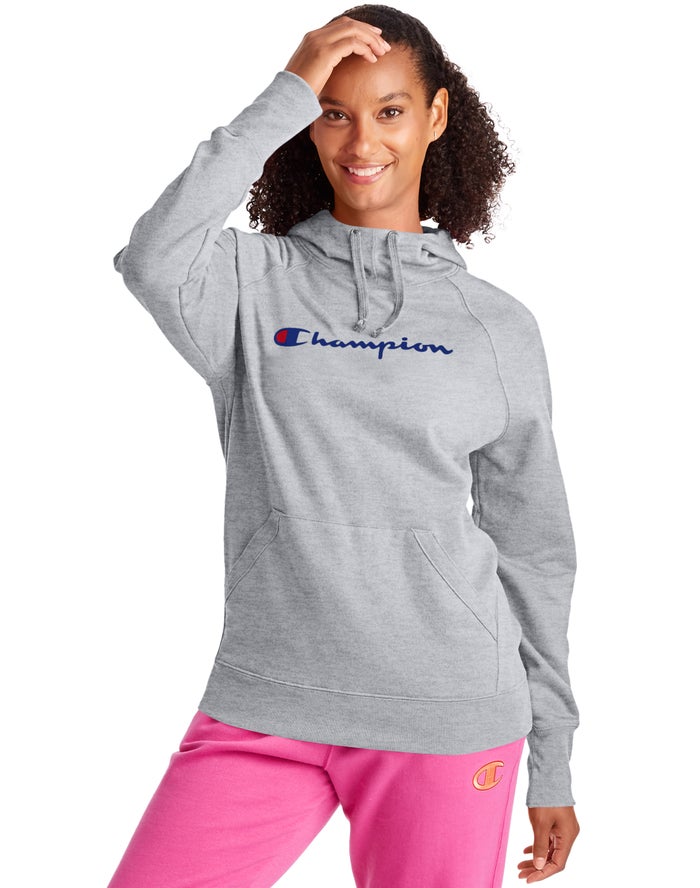 Sudadera Con Capucha Champion Mujer - Powerblend Fleece Script Logo ( Gris ) 8391402-ZE